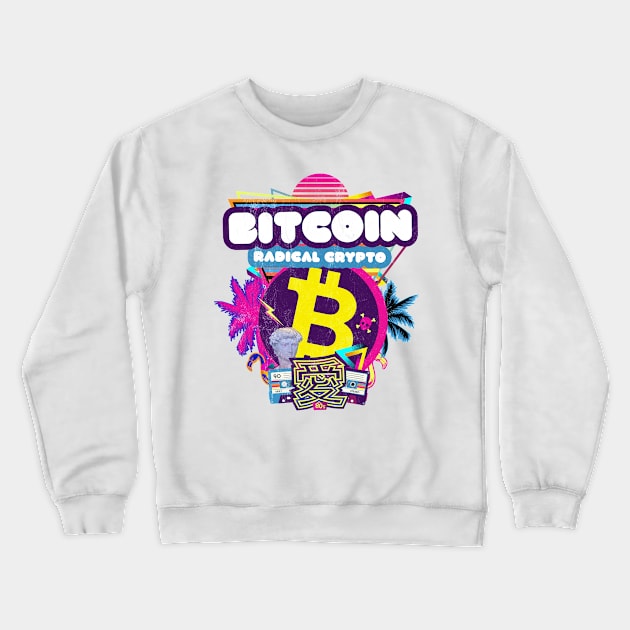 Bitcoin Crypto Radical Currency 80s Purple Pink Retro Funny Crewneck Sweatshirt by MapYourWorld